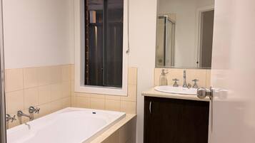 Shower, bidet, towels, soap