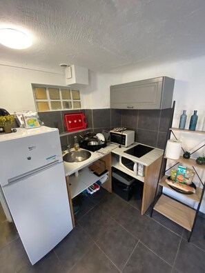 Coffee/tea maker, fridge, microwave, stovetop - 17-square-meter studio with a terrace (Cannes)