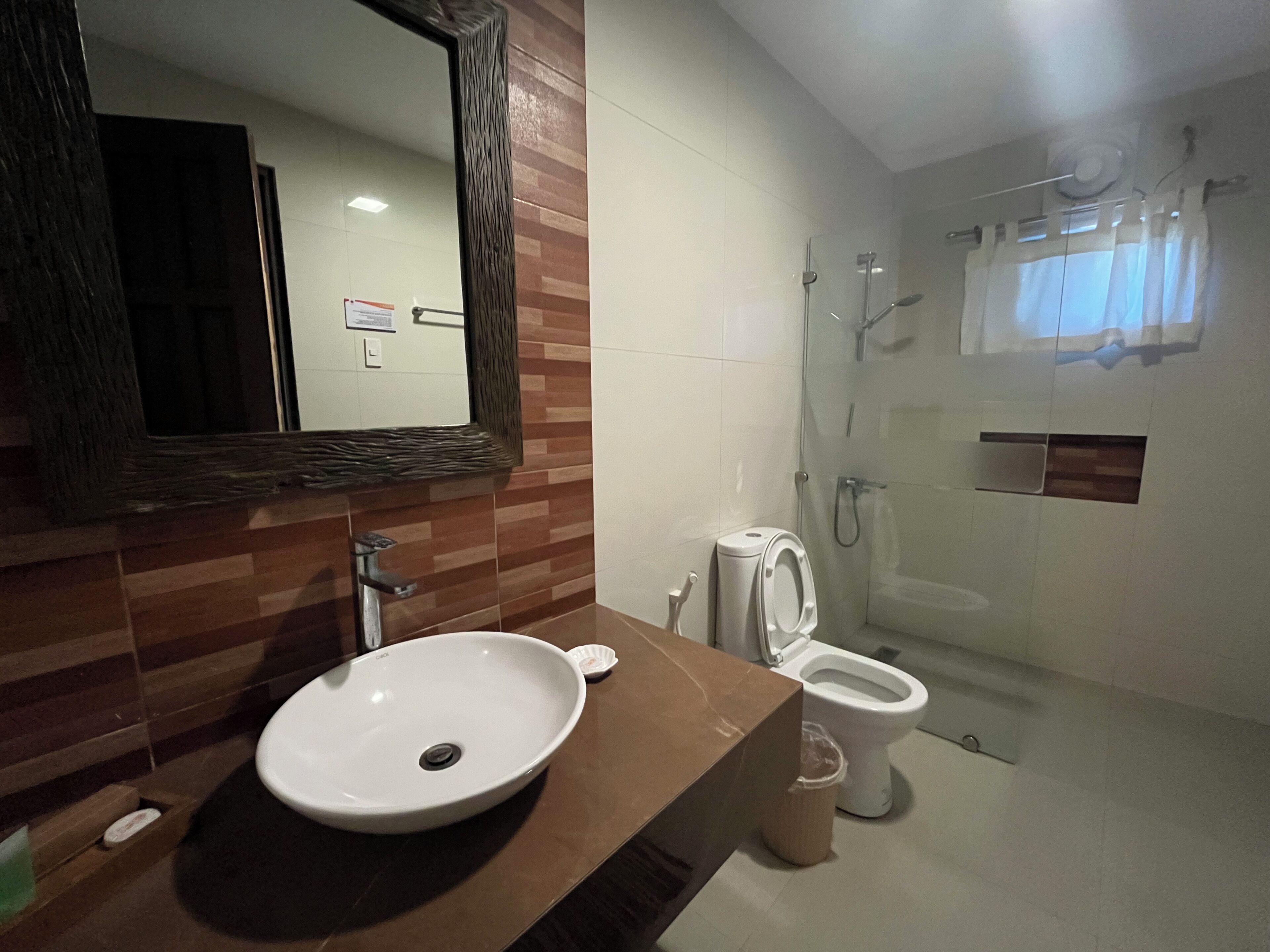 Hair dryer, bidet, towels, soap