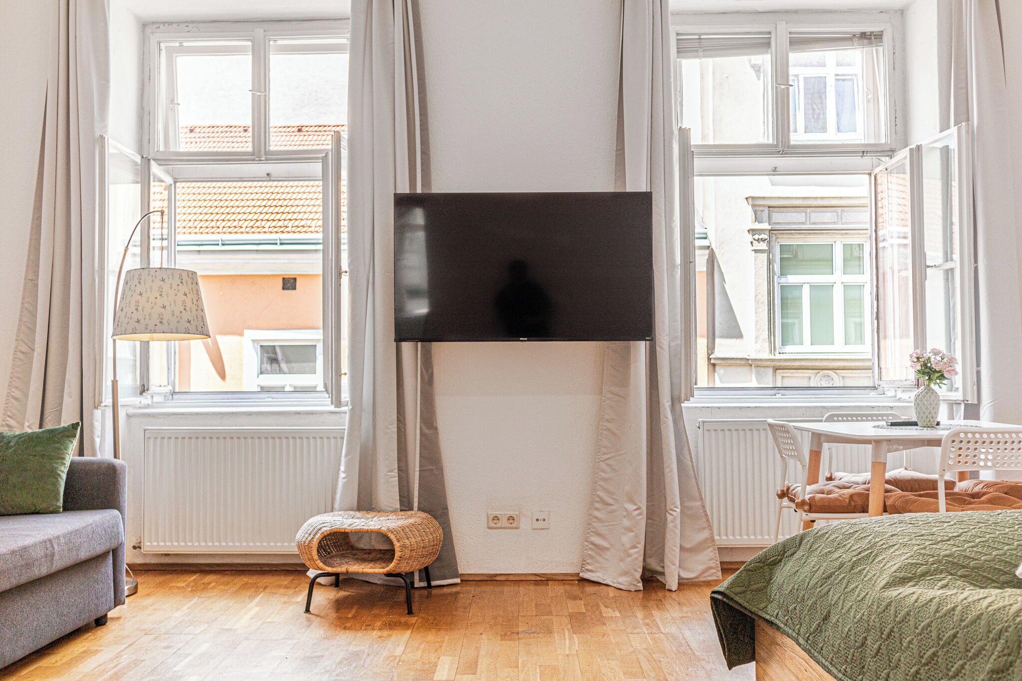 Apartment, City View | Desk, laptop workspace, blackout drapes, iron/ironing board