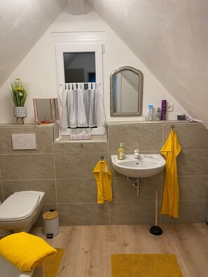 Haartrockner, Handtücher, Seife, Toilettenpapier