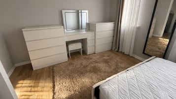 1 bedroom, iron/ironing board, bed sheets
