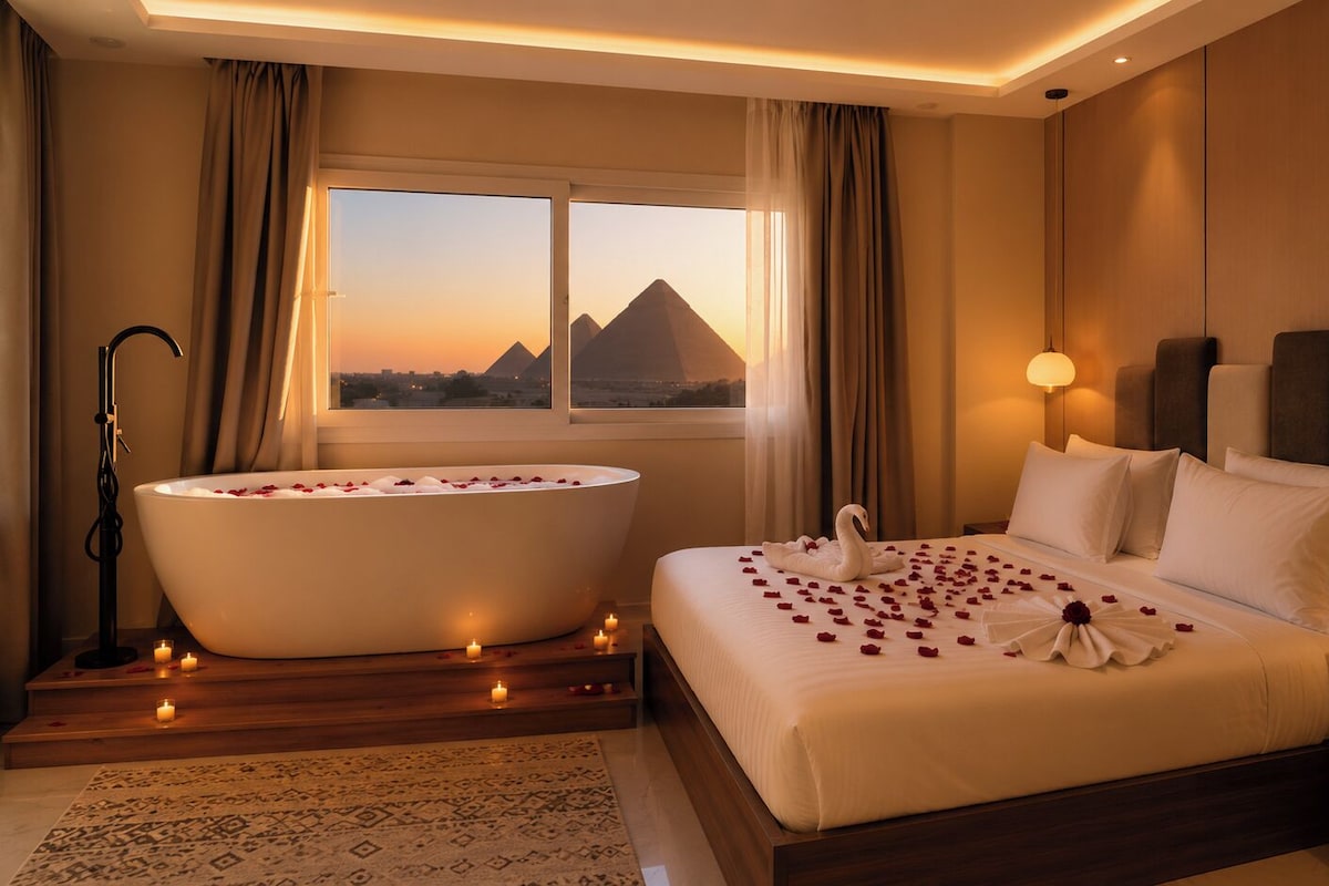 Queen Suite with Private Jacuzzi & Pyramids View