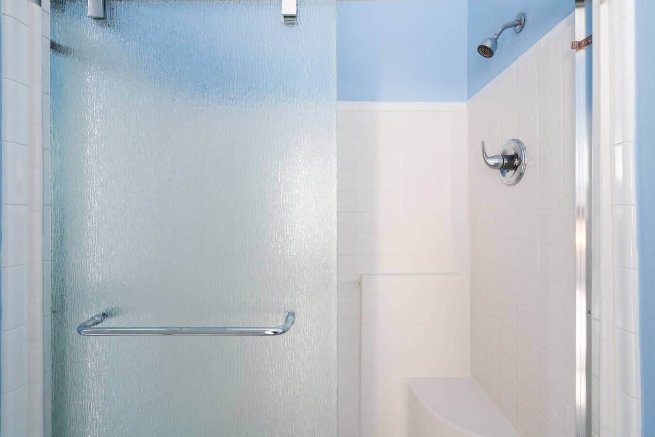 Shower, hair dryer, shampoo