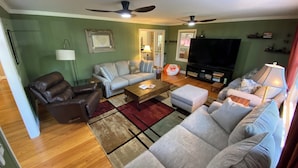 Smart TV, DVD player, table football, books