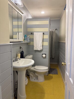 Sèche-cheveux, serviettes fournies, savon, papier toilette