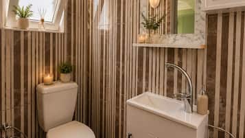 Habitación doble estándar | Baño | Regadera, secadora de cabello, pantuflas, toallas