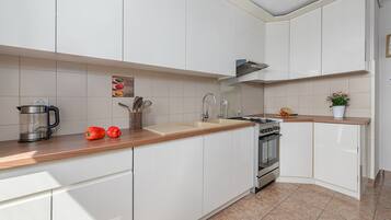 Comfort Apartment, 2 Bedrooms, City View | Private kitchen | Electric kettle, high chair, griddle, cleaning supplies