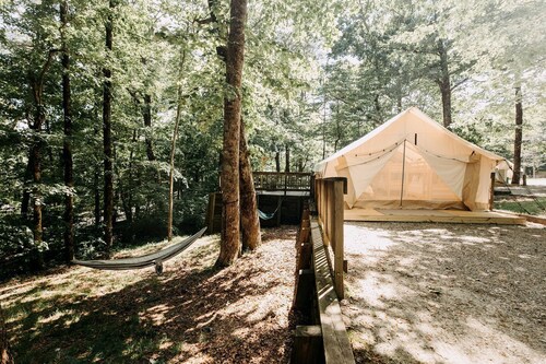 Woodland Safari Tent with Fire Pit & Hammocks in Dawsonville, Georgia