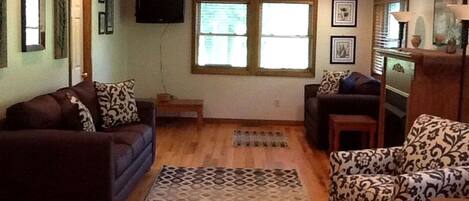 TV, fireplace, DVD player, stereo