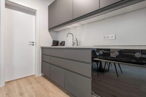 A modern kitchen with a built-in oven, a sink, and a countertop. - Njálsgata Apartments by Heimaleiga (Reykjavík)