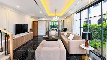 Villa, 2 Schlafzimmer, eigener Pool, Meerblick | Innenbereich