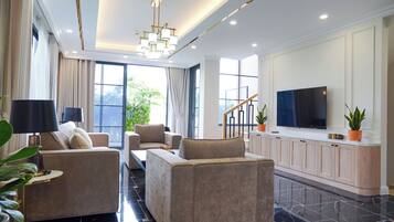 Villa, 2 Bedrooms, Private Pool, Sea View | Living area | 42-inch Smart TV with digital channels