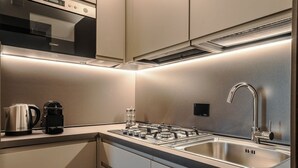 A modern kitchen with stainless steel appliances, a built-in oven, and a double sink. - CS Spanish Steps Boutique A Apartment (Rome)