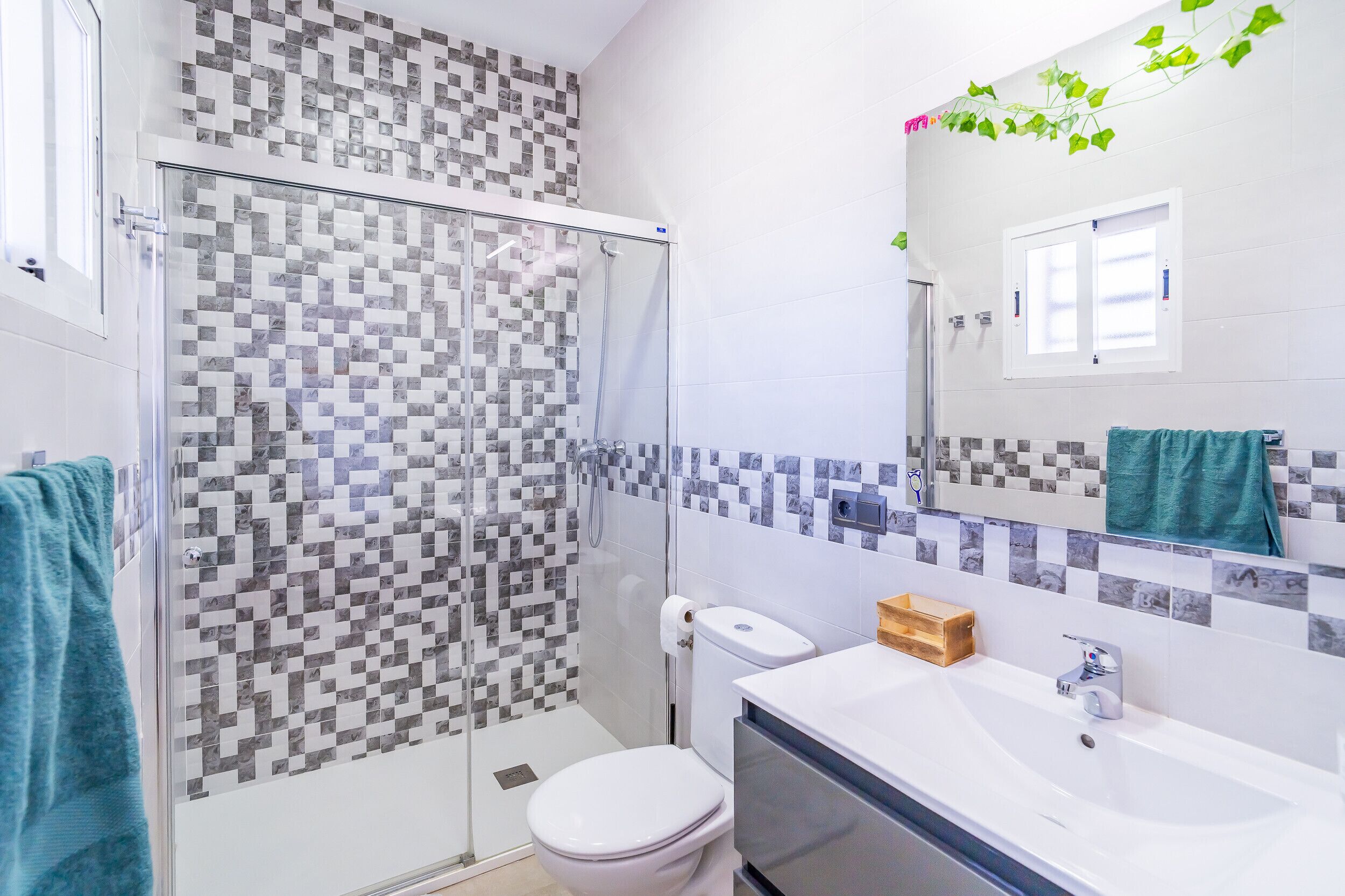 Een douche, een haardroger, handdoeken
