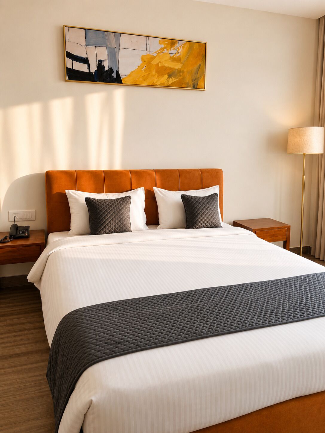 In-room safe, desk, laptop workspace, blackout curtains