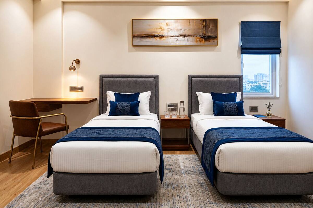 Twin Room, Balcony | In-room safe, desk, laptop workspace, blackout drapes