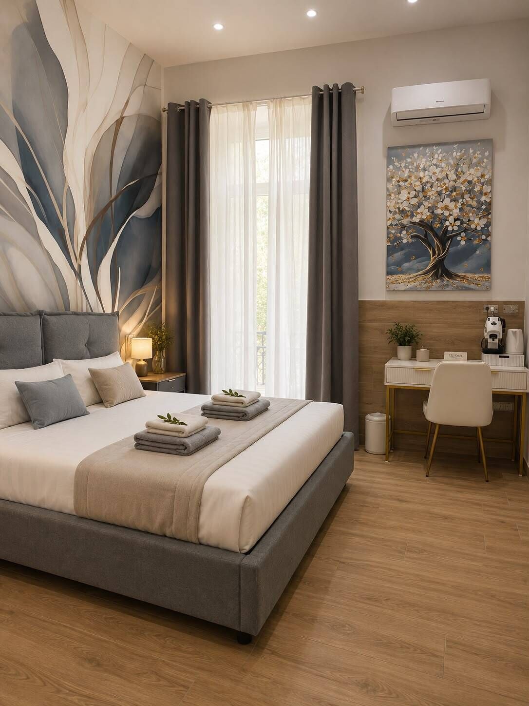 Triple Room, Garden View | In-room safe, desk, laptop workspace, blackout drapes