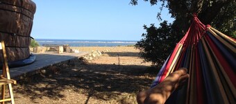 Yurt facing the ocean, surrounded by nature