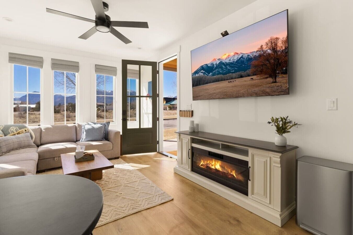 TV, fireplace