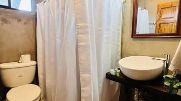 Shower, towels, soap, shampoo