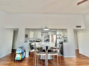 Fridge, microwave, dishwasher, paper towels