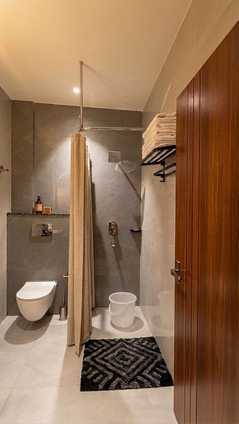 Shower, free toiletries, hair dryer, slippers