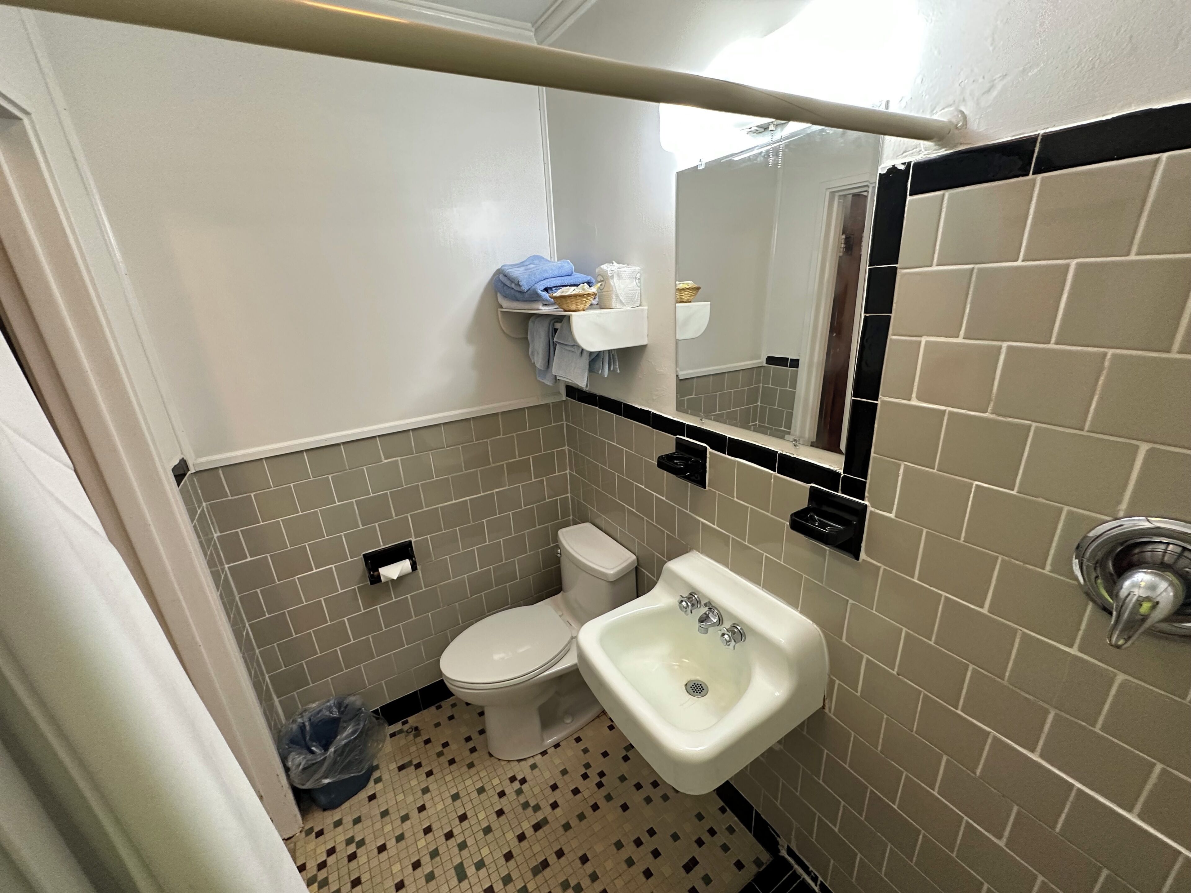 Shower, towels, toilet paper