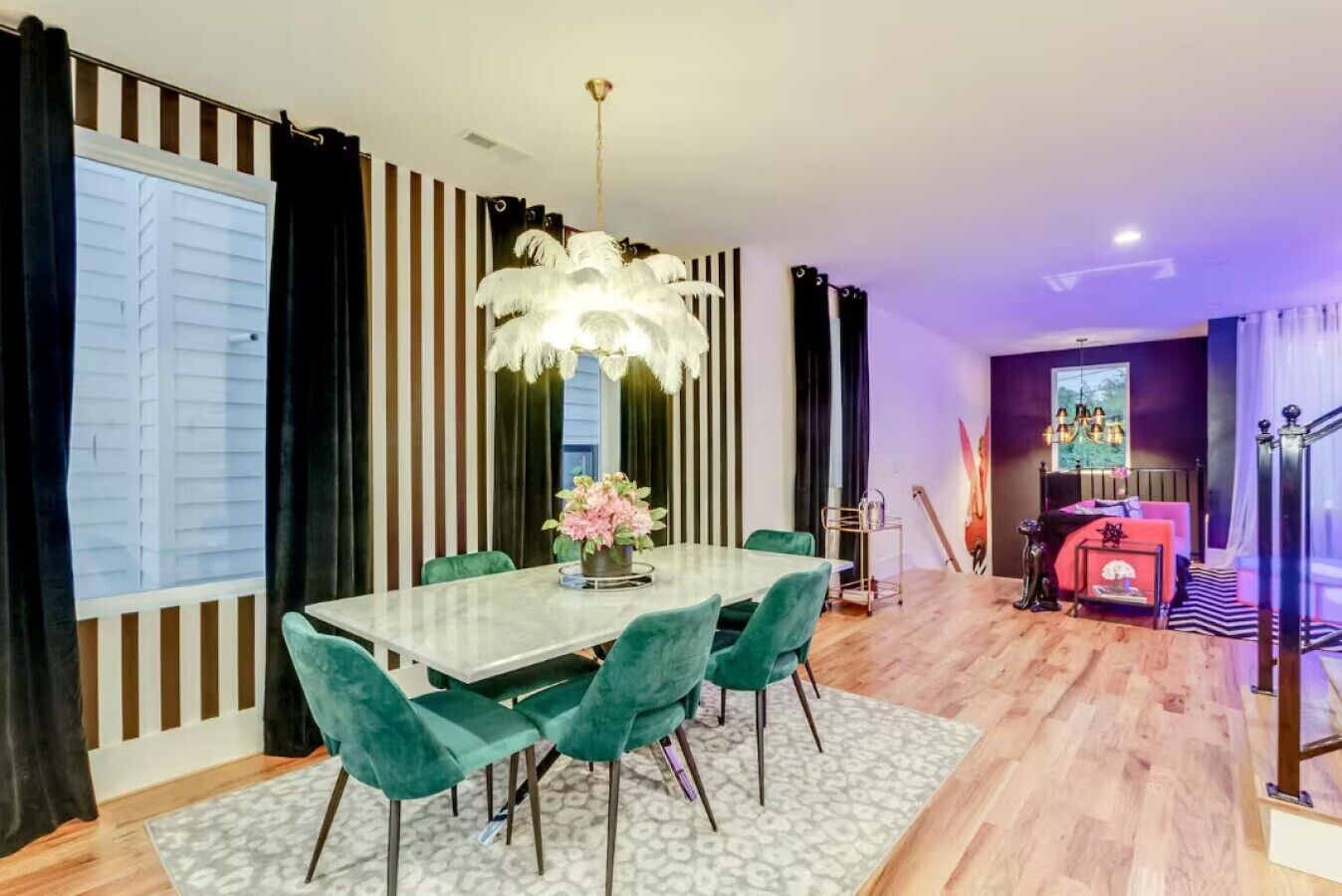 Bold design meets comfort in this open‑concept space.