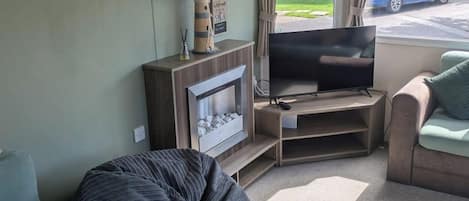 Televisión y chimenea