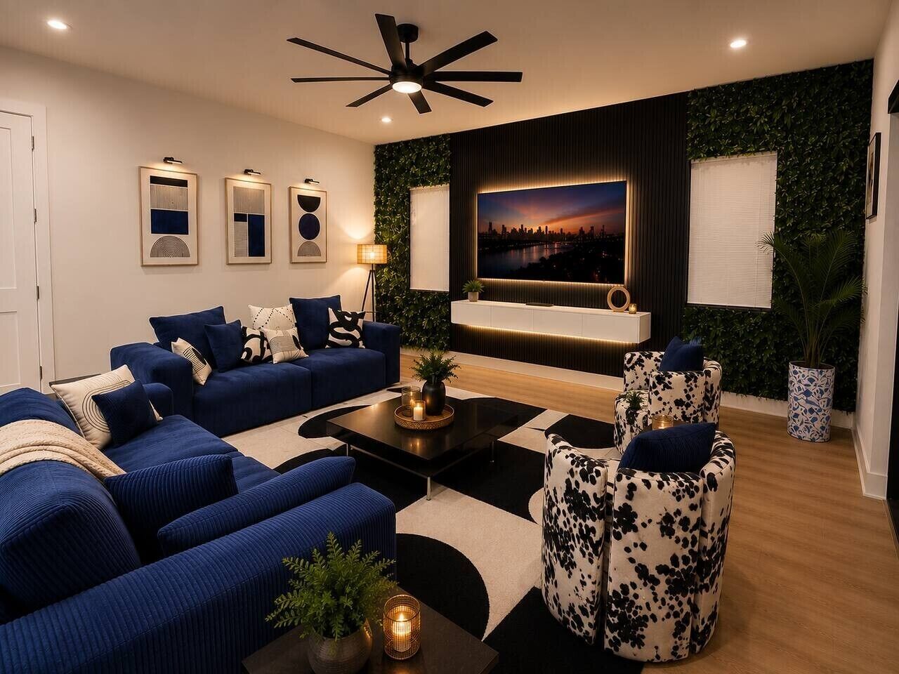 Televisión, chimenea, tenis de mesa y estéreo 