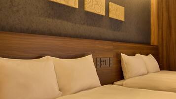 Premium bedding, desk, blackout curtains, soundproofing
