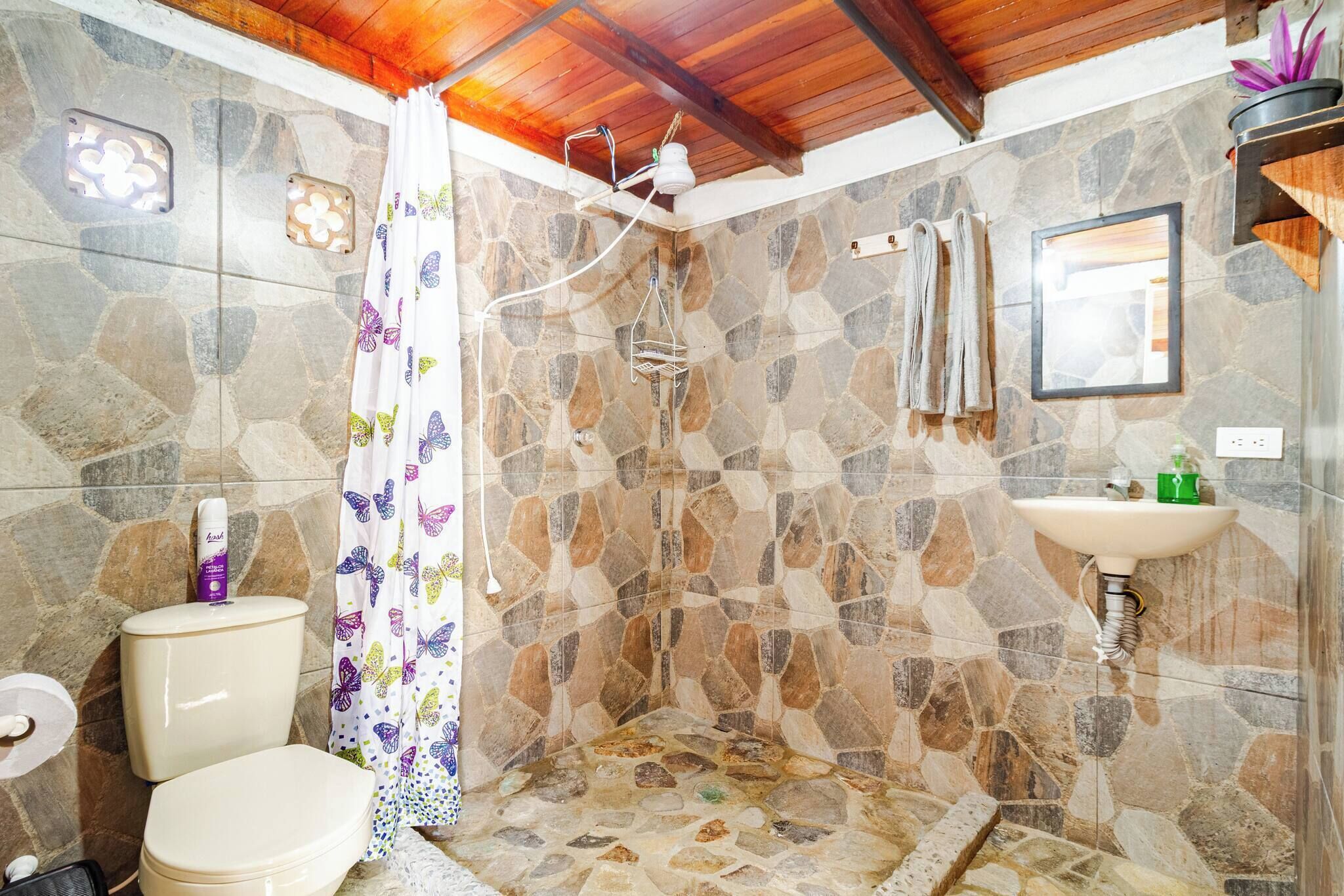 Jetted tub, hair dryer, towels