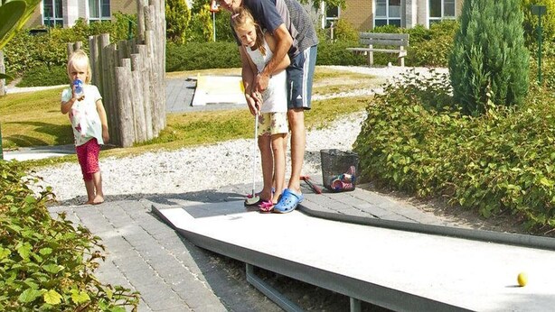 Ein Wohngebiet mit einem gepflasterten Weg, einem Holzzaun und Häusern im Hintergrund.