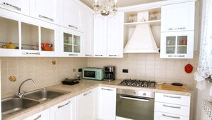 Fridge, stovetop, dishwasher, dining table