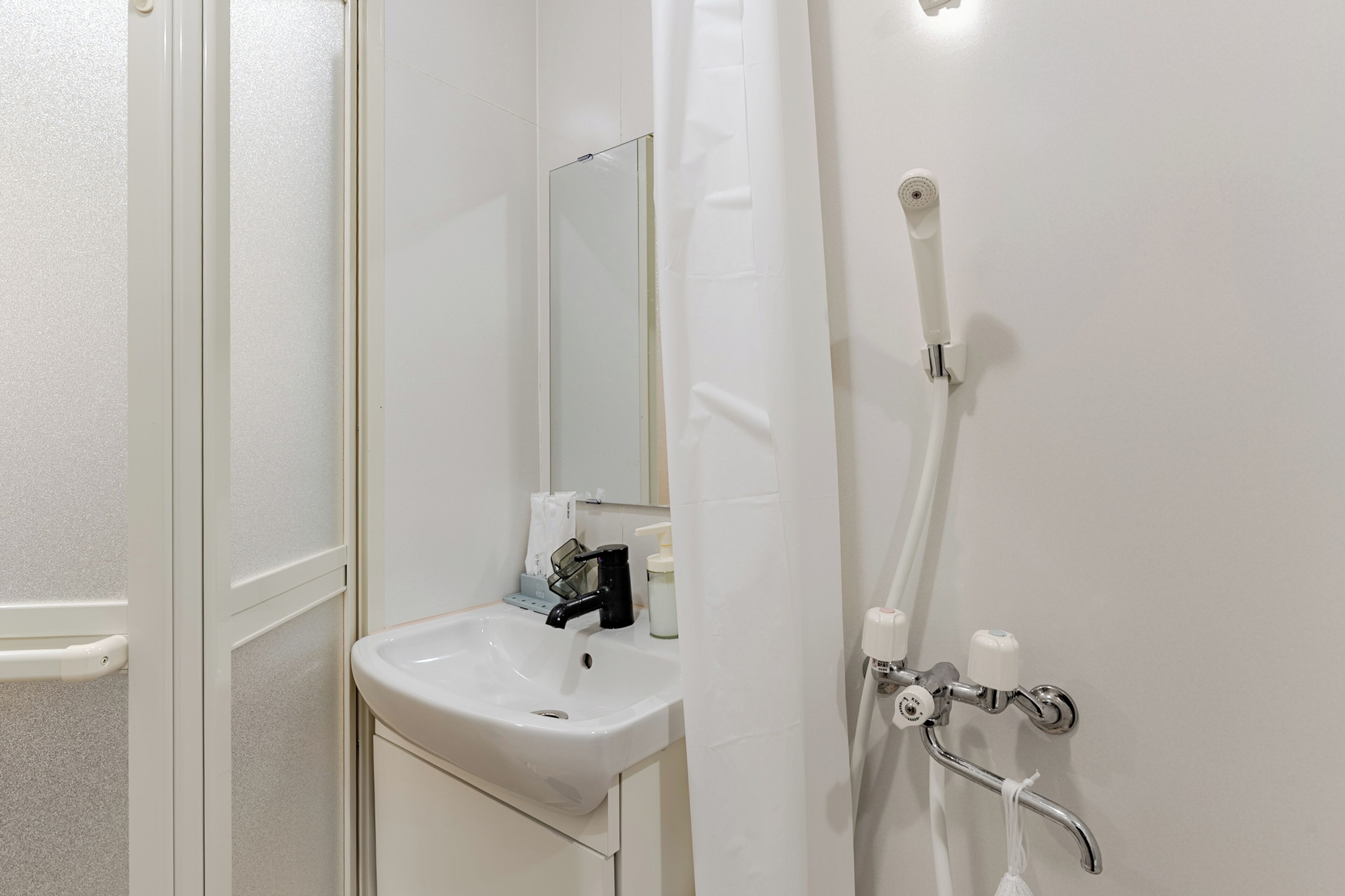 Shower, hair dryer, bidet, towels
