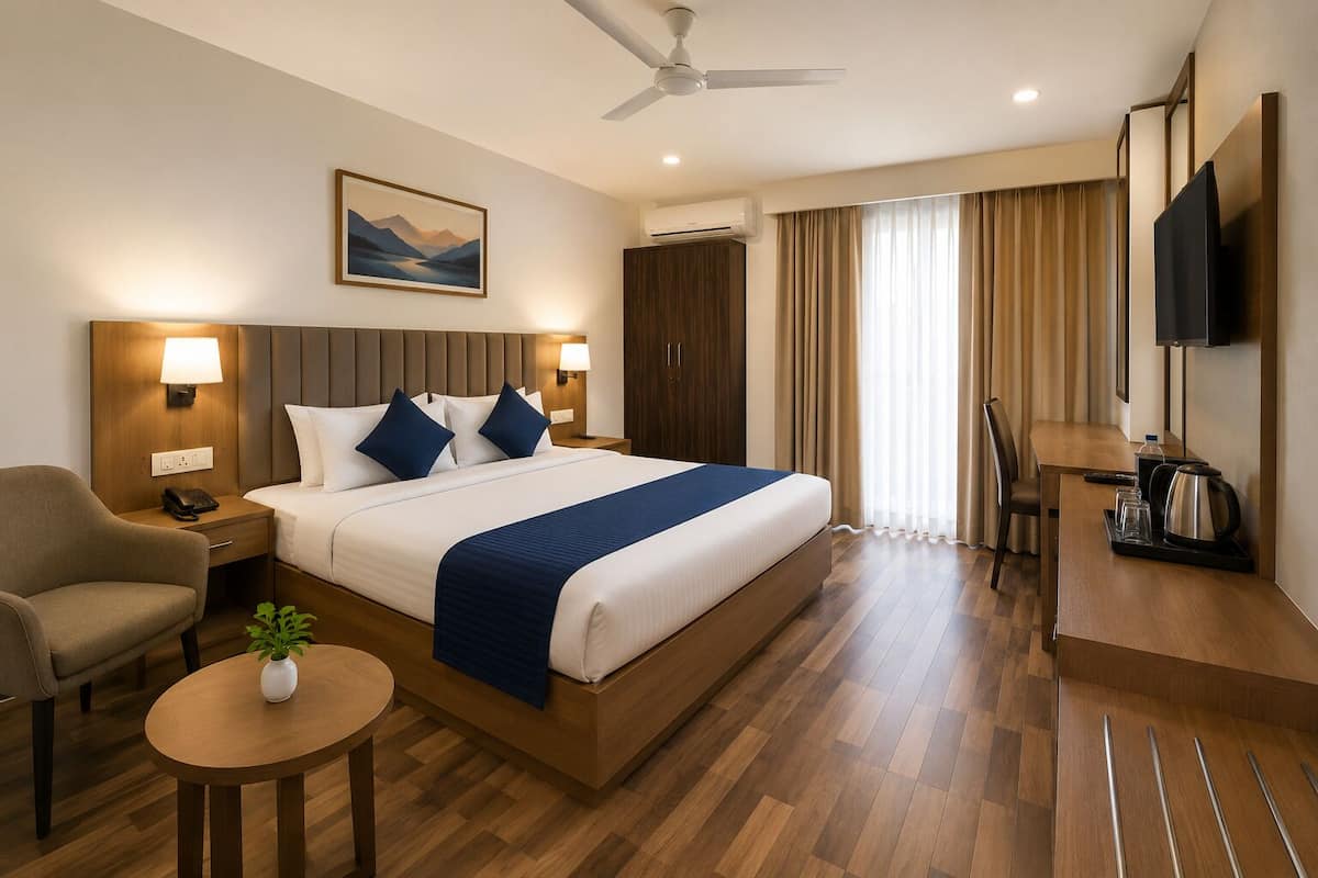 Habitación doble Deluxe, balcón, vista a la ciudad | Escritorio, espacio para trabajar con laptop y wifi gratis