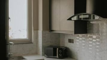 Apartment, City View | Private kitchen | Mini-fridge, microwave, oven, stovetop