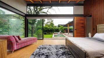 Maison, patio, vue montagne