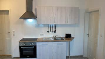 Fridge, stovetop, cookware/dishes/utensils