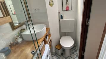 Dusche, Haartrockner, Handtücher, Seife