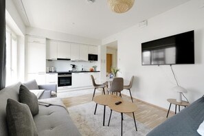Deluxe Condo, City View | Living area - Mall of Tripla apartments by Come in (Helsinki)