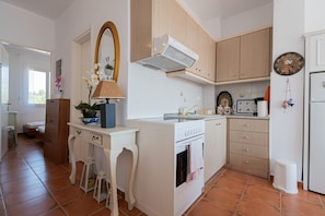 Coffee/tea maker, fridge, oven, stovetop
