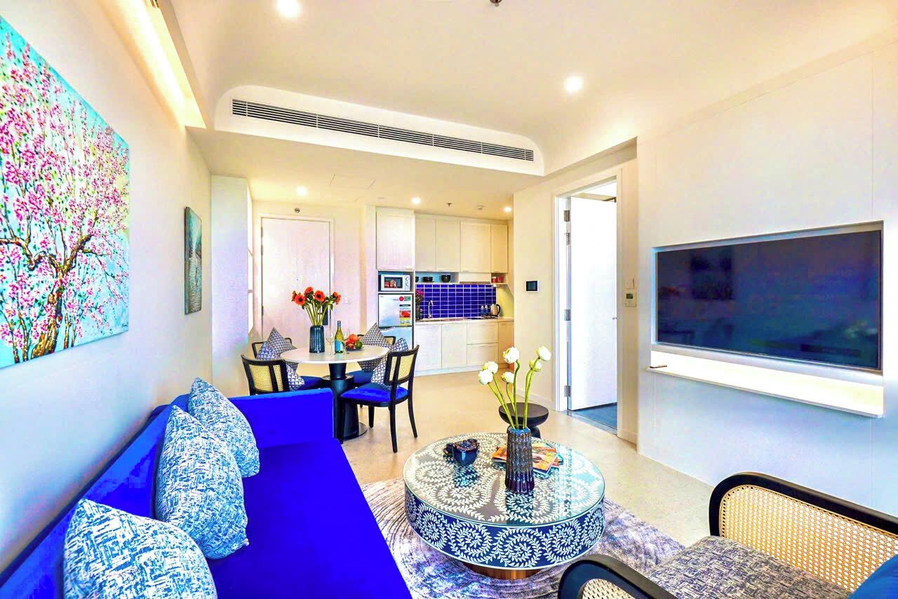Familienapartment, Balkon, Meerblick | Wohnbereich