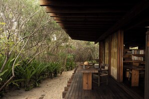 Luxury Cabin, Balcony, Sea View | Outdoor dining