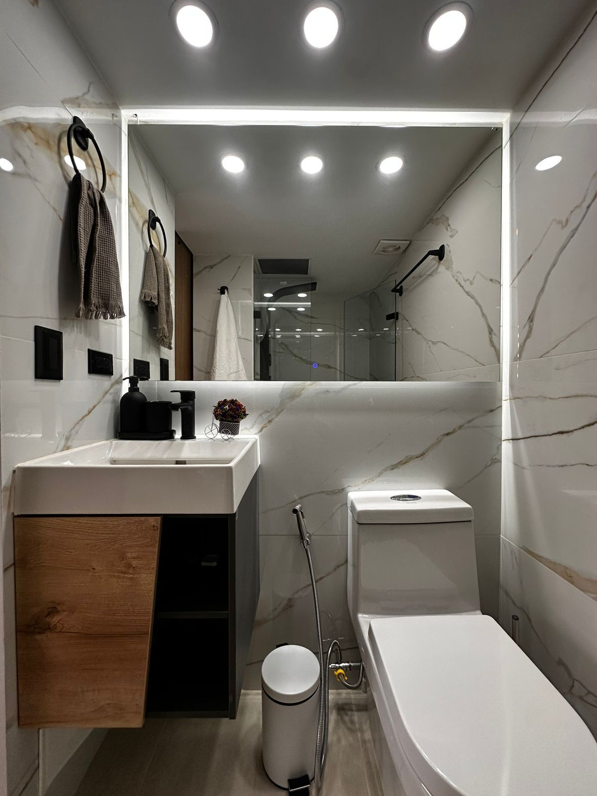 Ducha, secador de pelo, bidé y toallas