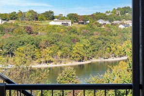 A view of a river with trees and houses in the background. - Lux Lake View: Sleeps 12+, Hot Tub, Game Room, Theater, Fire Pit (Branson)