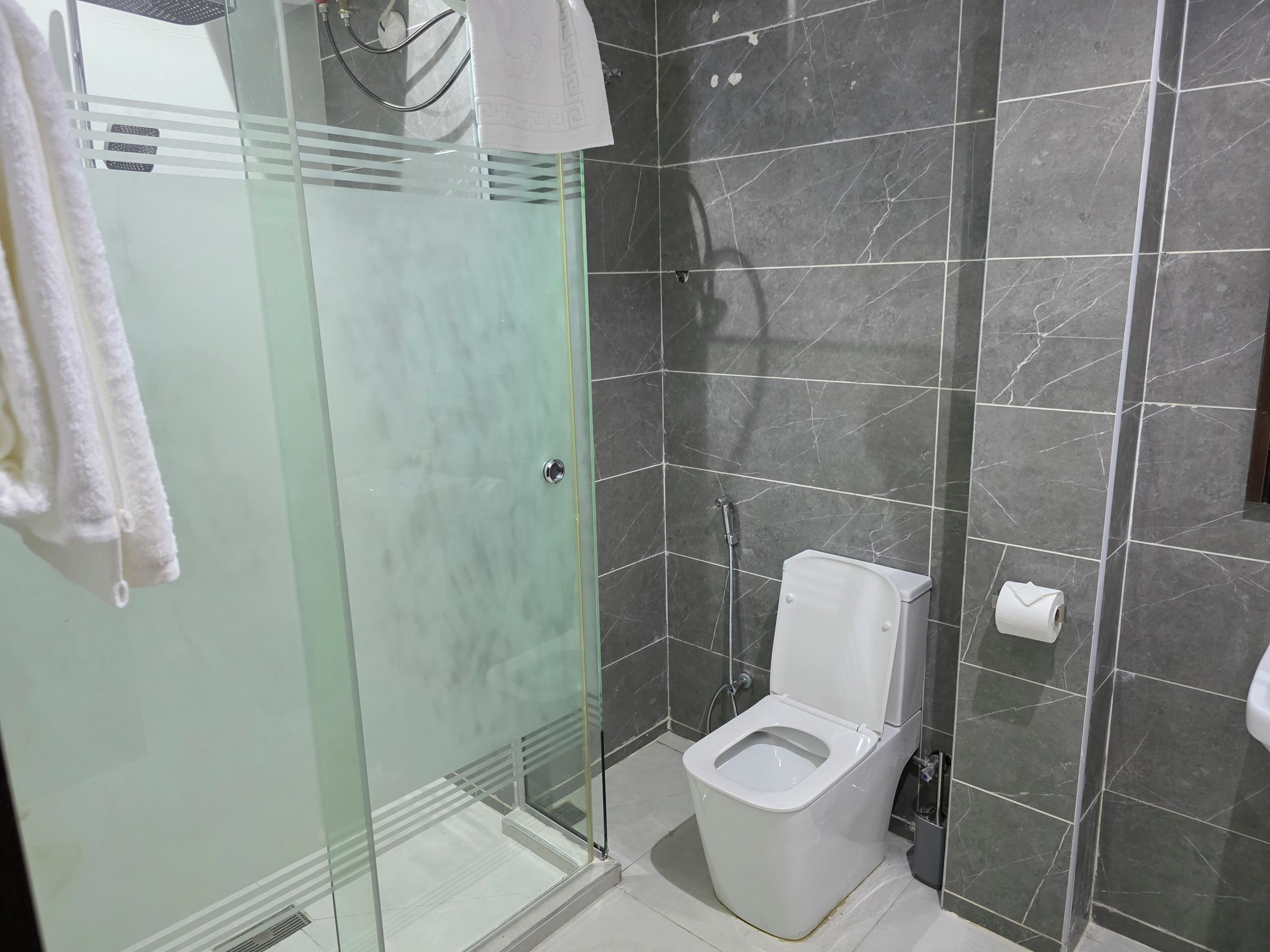 Towels, soap, shampoo, toilet paper