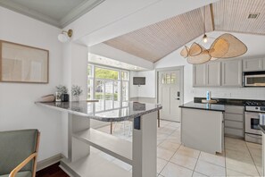 A modern kitchen with a large island, built-in appliances, and a dining area with a view. - 1111 Simmons St - MTP (Mount Pleasant)