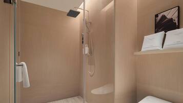 Basic Double Room | Bathroom | Shower, hair dryer, slippers, towels
